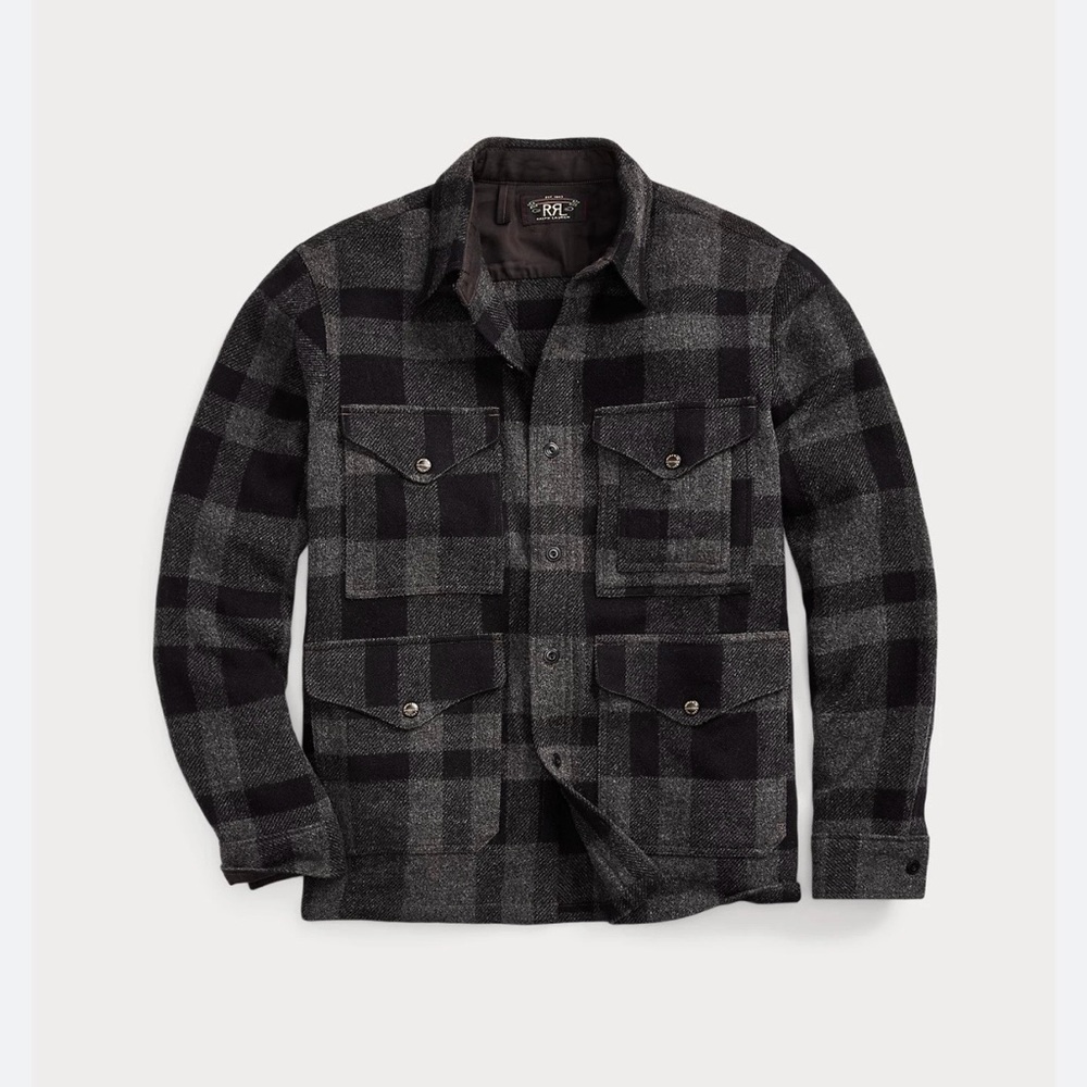RRL Ralph Lauren Men's Gray and Black Plaid Shirt Jacket